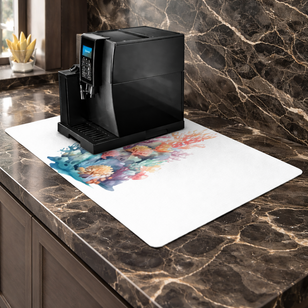 Vibrant Watercolor Coral Reef Scene Coffee Machine Base Mat
