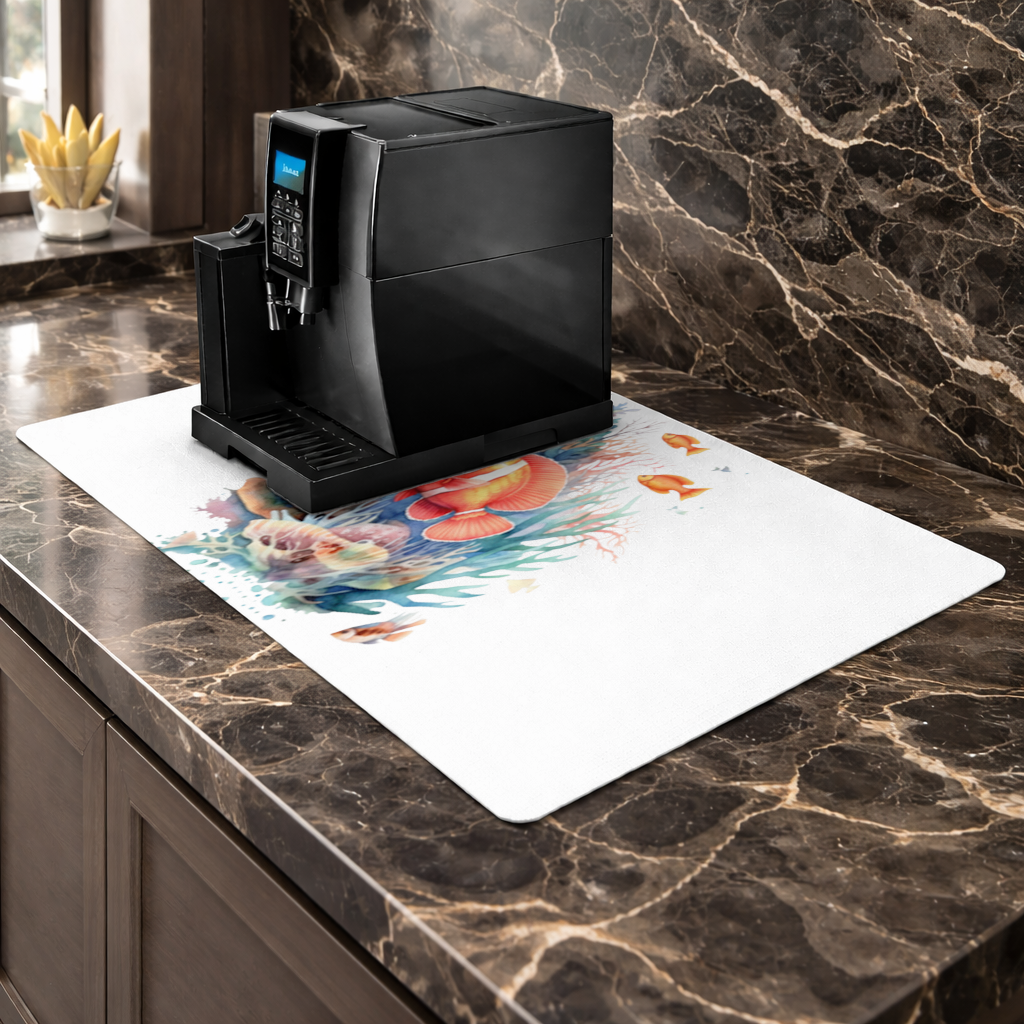 Watercolor Clownfish and Tropical Coral Reef Coffee Machine Base Mat