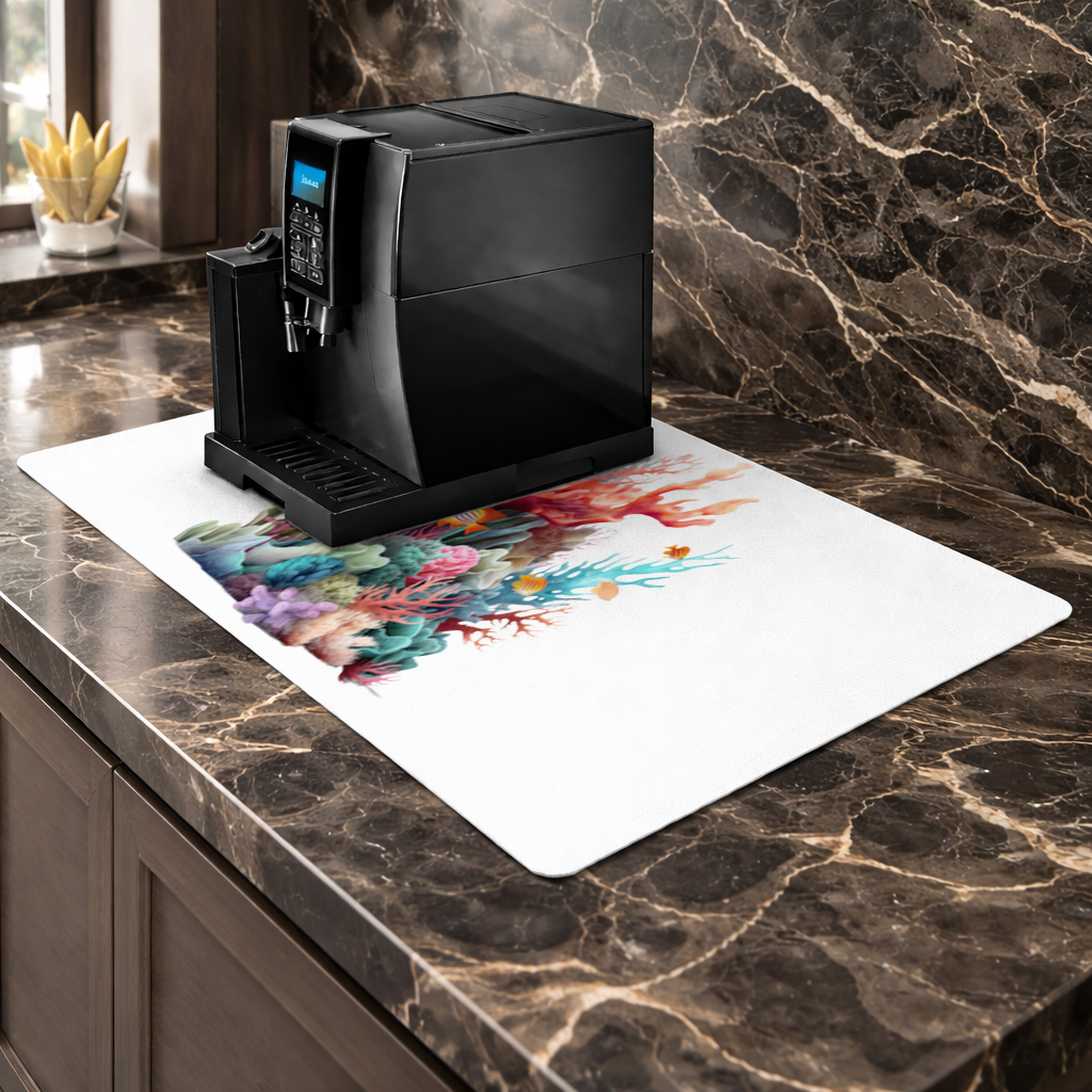 Vibrant Coral Reef and Tropical Fish Coffee Machine Base Mat