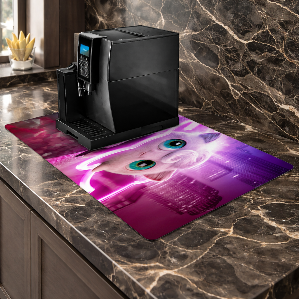 Cyberpunk Pink Fluffy Creature Coffee Machine Base Mat