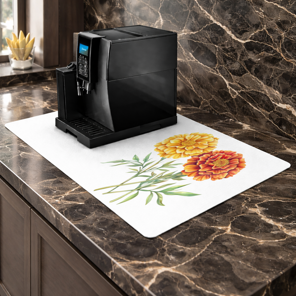 Botanical Yellow Orange Marigold Coffee Machine Base Mat