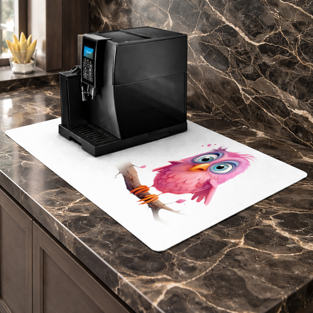 Cute Pink Bird with Large Blue Eyes Coffee Machine Base Mat