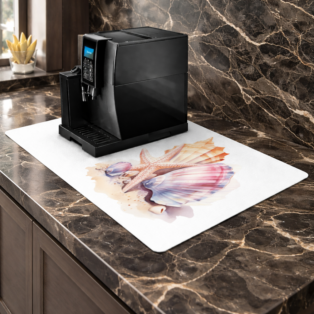 Watercolor Coastal Seashells Coffee Machine Base Mat