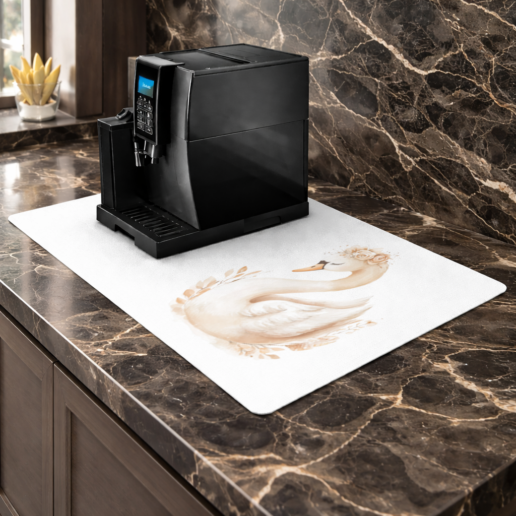 Elegant Floral Crown Boho Swan Coffee Machine Base Mat