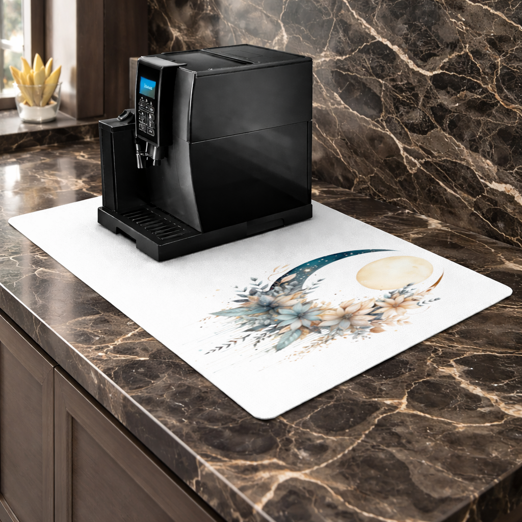 Celestial Boho Moon Floral Coffee Machine Base Mat