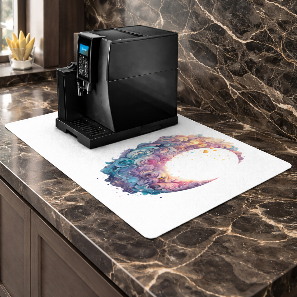 Colorful Swirled Celestial Moon Coffee Machine Base Mat
