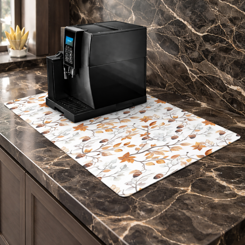 Watercolor Fall Acorns and Leaves Coffee Machine Base Mat