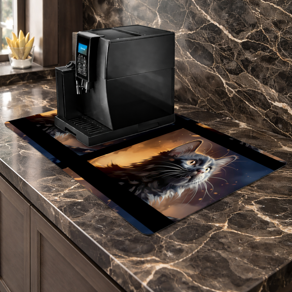Black Cat Digital Art Coffee Machine Base Mat