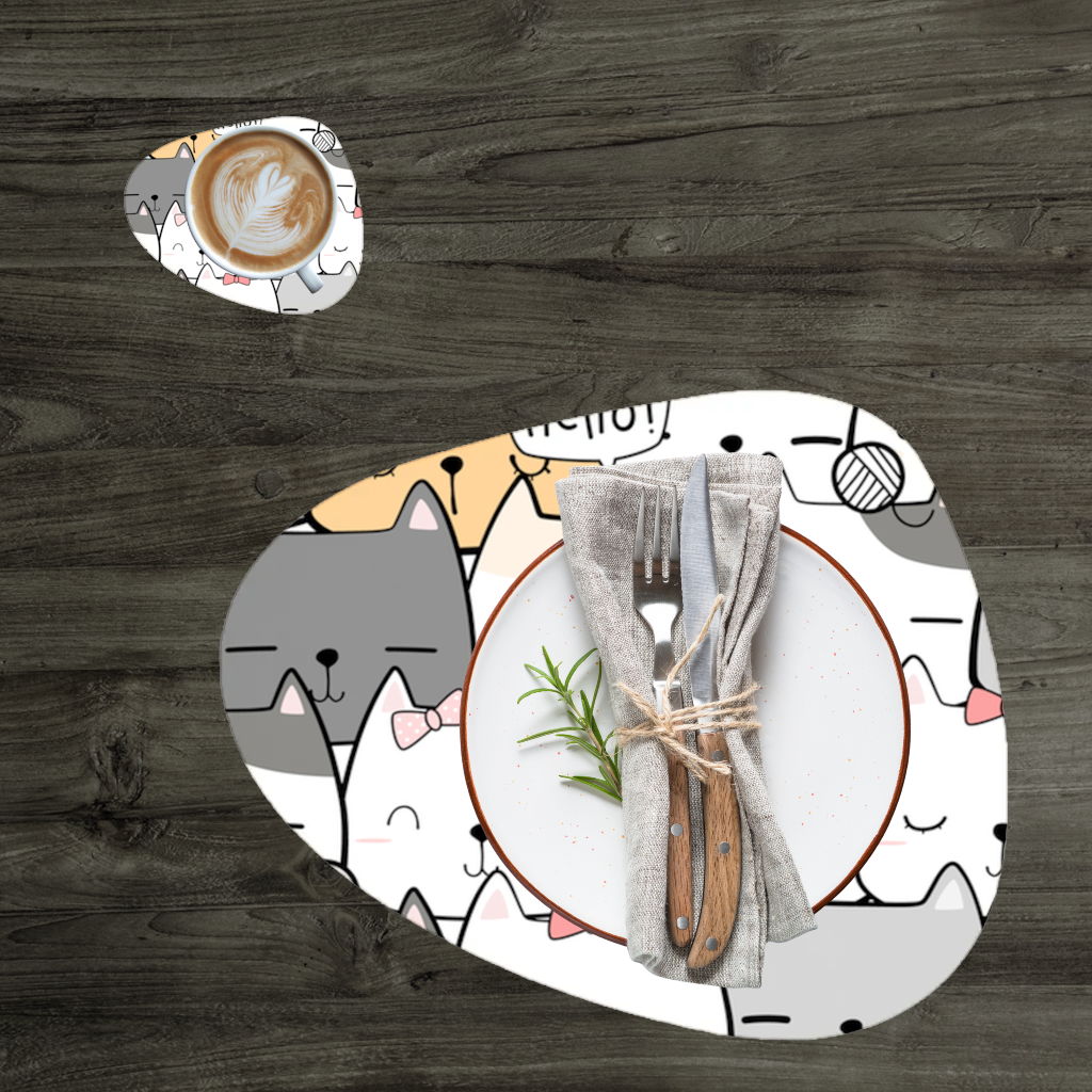 Cute Cartoon Cats Pattern with Speech Bubbles Charger Plate Set  12 Pieces