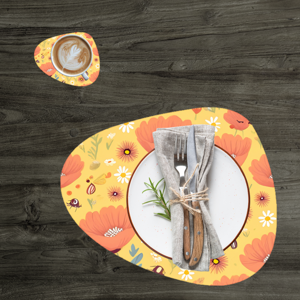 Çiçek ve Böcek Deseni Renkli Pattern Servis Tabağı Altlığı (12 Adet)