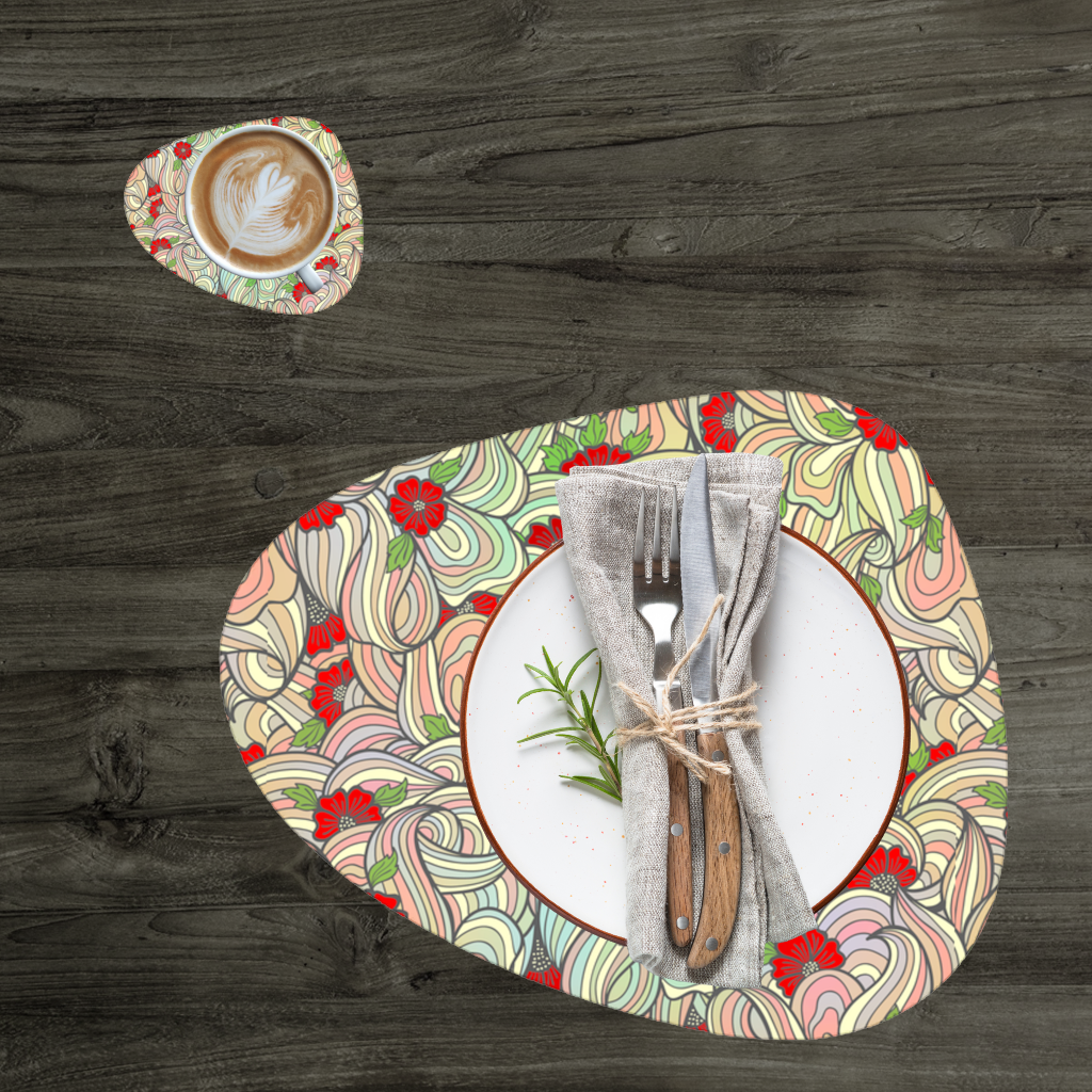 Floral Retro Wavy Pattern Charger Plate Set  12 Pieces