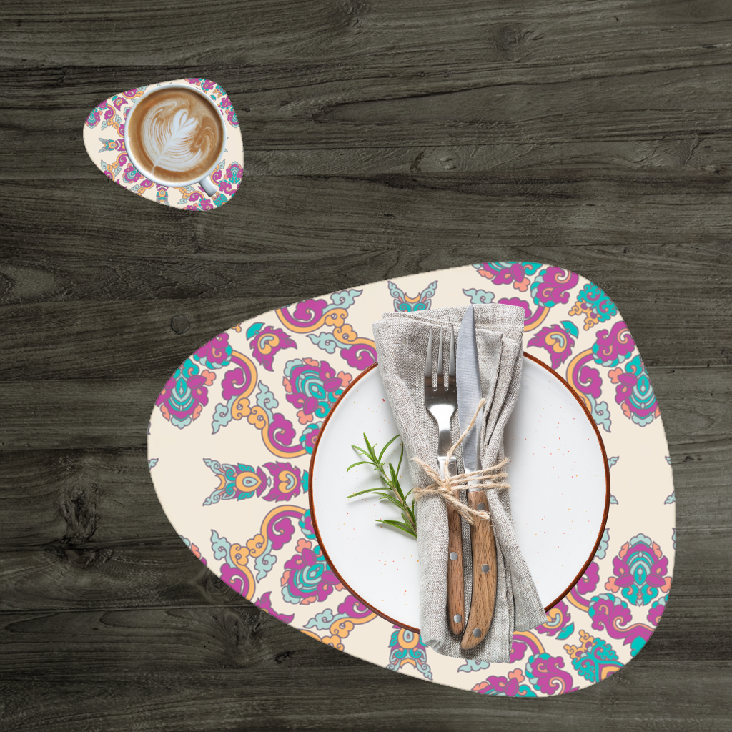 Colorful Oriental Symmetrical Mandala Pattern Charger Plate Set  12 Pieces