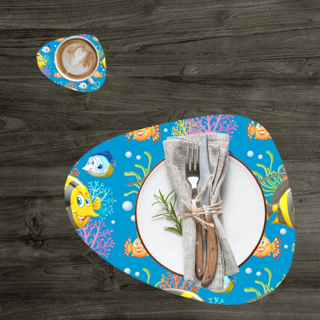 Renkli Tropikal Balıklar ve Mercan Resifi Servis Tabağı Altlığı (12 Adet)