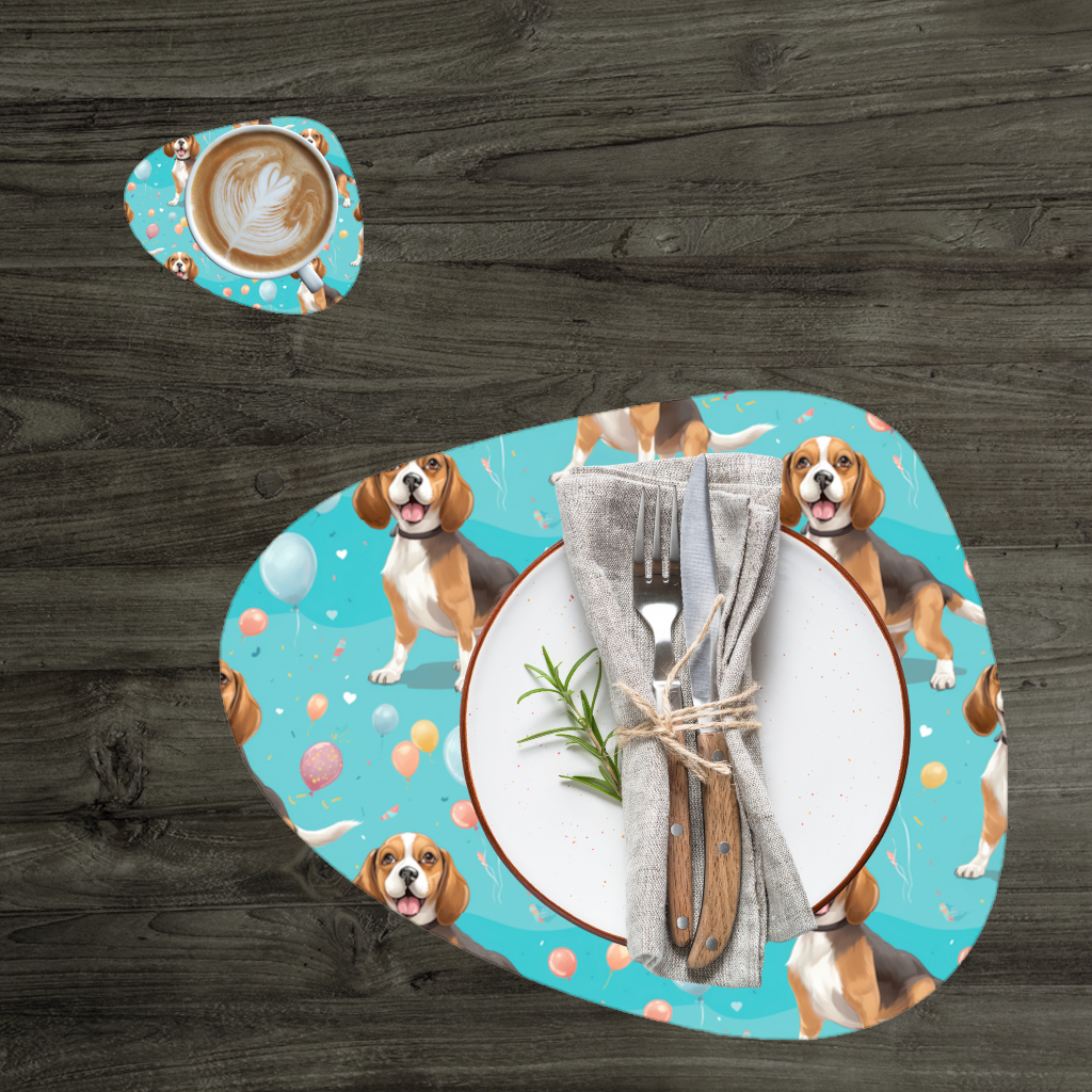 Cute Beagle Dog and Colorful Balloons Seamless Pattern Charger Plate Set  12 Pieces