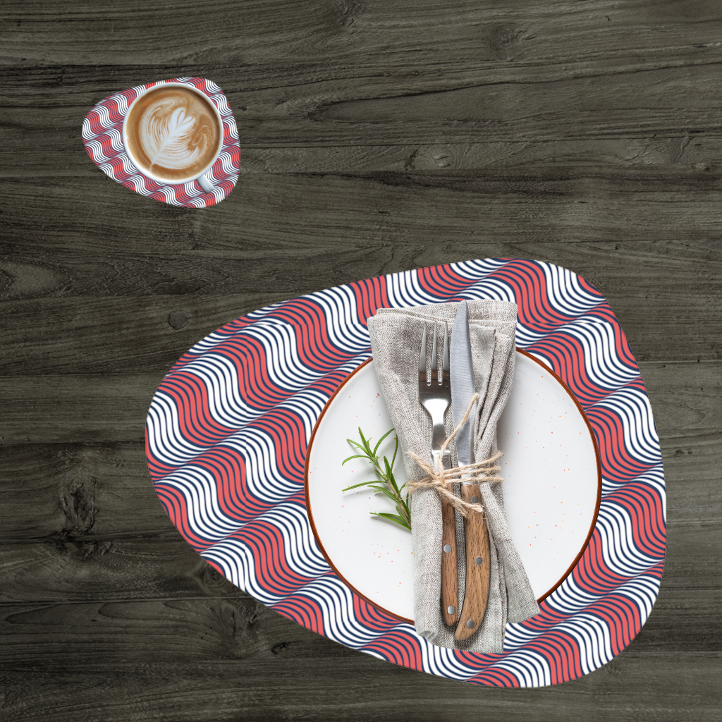 Red and Navy Wavy Line Pattern 