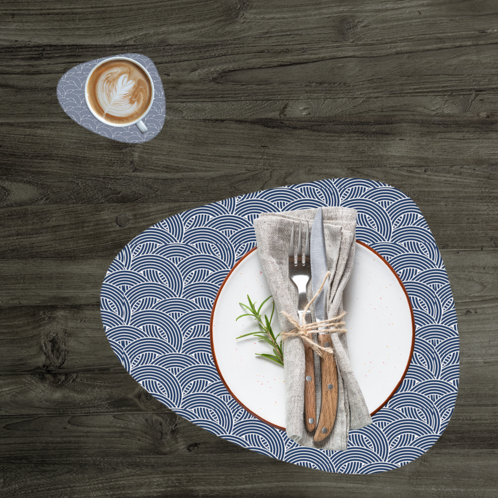 Navy and White Semi Circle Geometric Pattern Charger Plate Set  12 Pieces