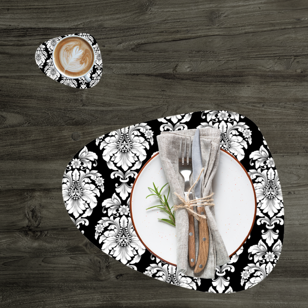 Black and White Baroque Floral Pattern Charger Plate Set  12 Pieces