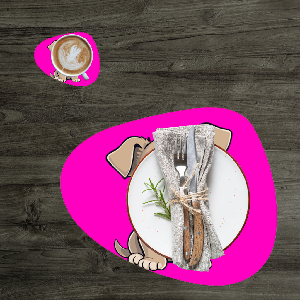 Cute Dog Illustration on Pink Background Charger Plate Set  12 Pieces