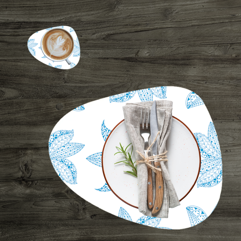 Blue Mandala Floral and Leaf Zentangle Pattern Charger Plate Set  12 Pieces