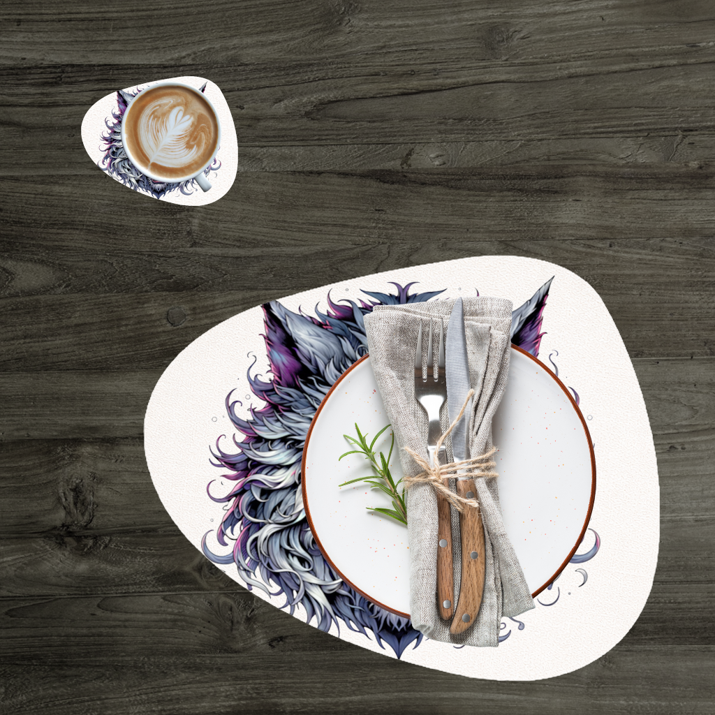 Fierce Wolf Head Illustration Heterochromia Eyes, Savage Wolf Charger Plate Set  12 Pieces