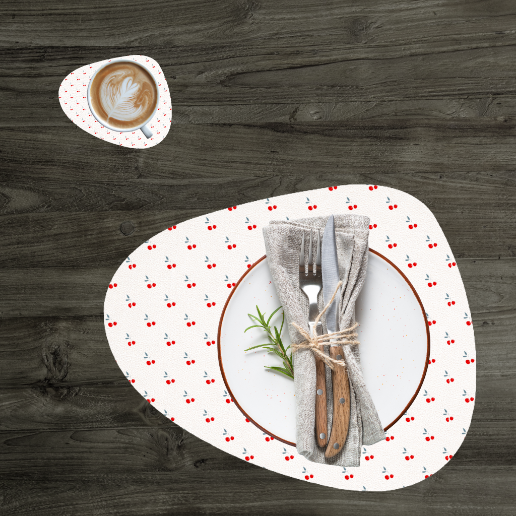 Minimal Cherry Repeat Pattern Background Charger Plate Set  12 Pieces