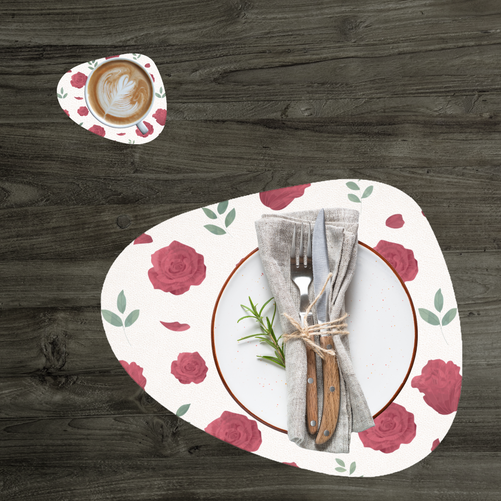 Red Rose and Leaf Romantic Seamless Pattern Charger Plate Set  12 Pieces