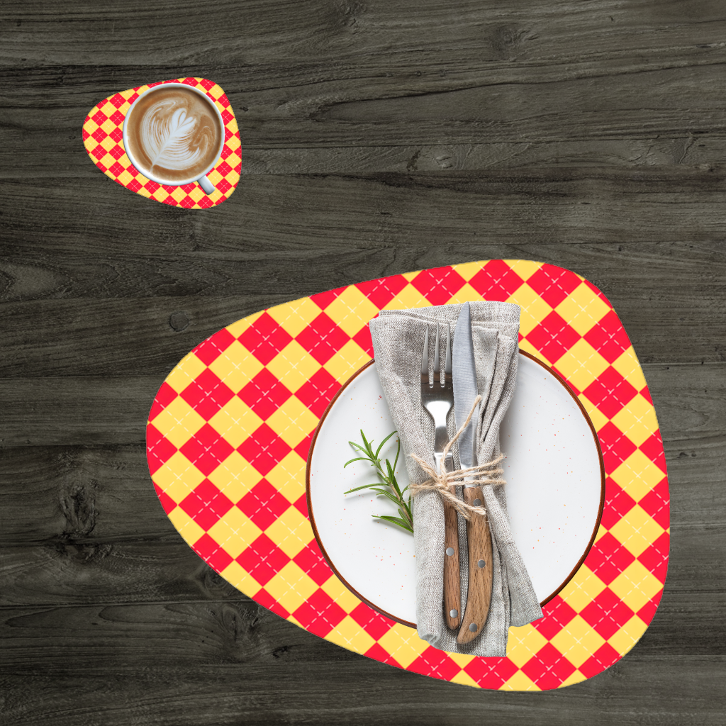 Red and Yellow Argyle Geometric Pattern Background Charger Plate Set  12 Pieces