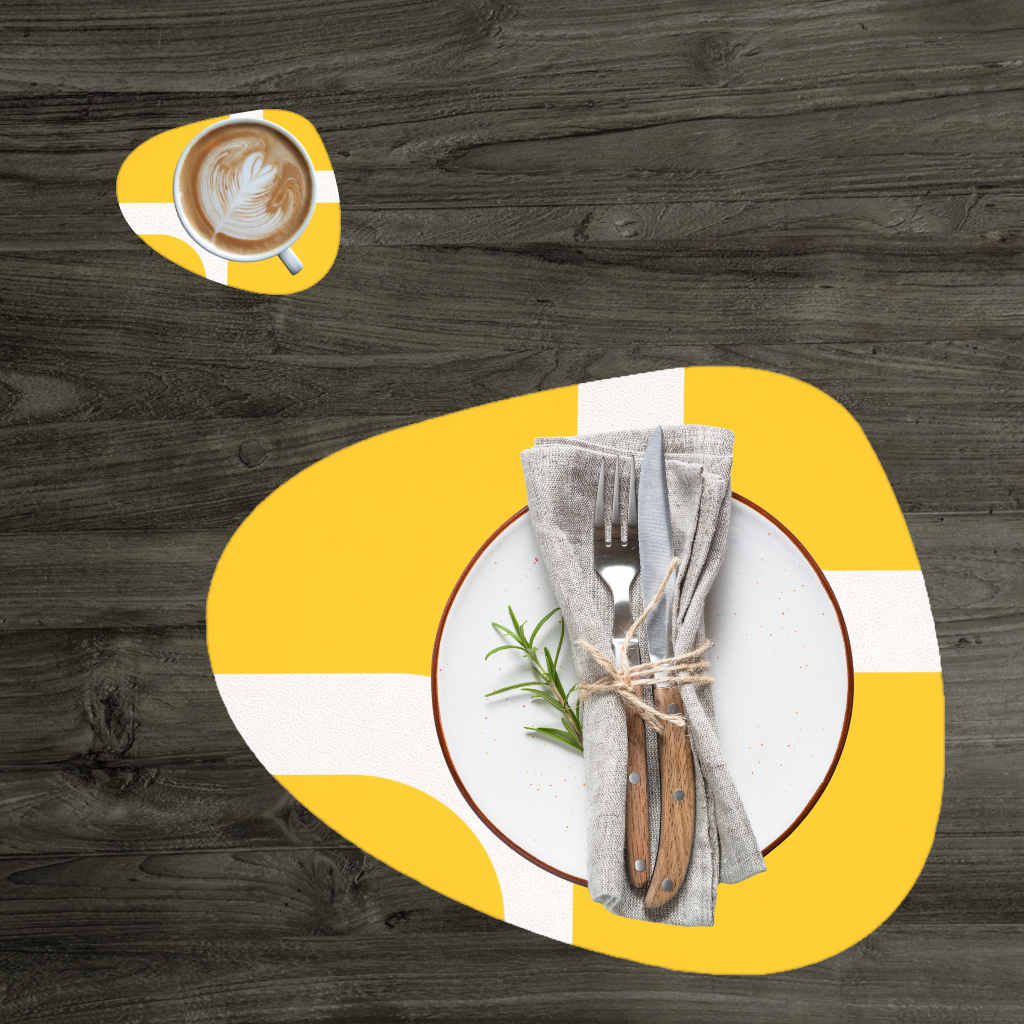 Yellow Geometric Labyrinth and Modern Abstract Pattern Charger Plate Set  12 Pieces