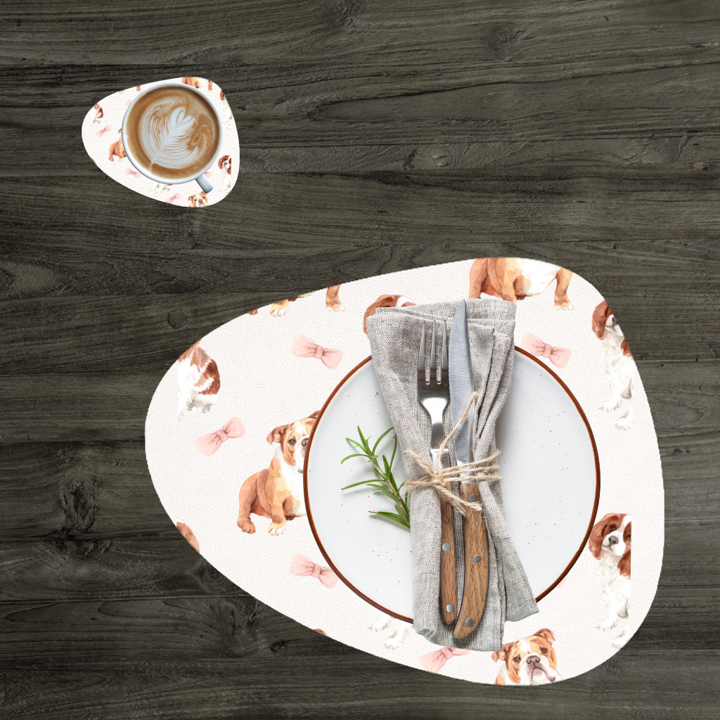 Watercolor English Bulldog and Cavalier Puppy Pattern Charger Plate Set  12 Pieces