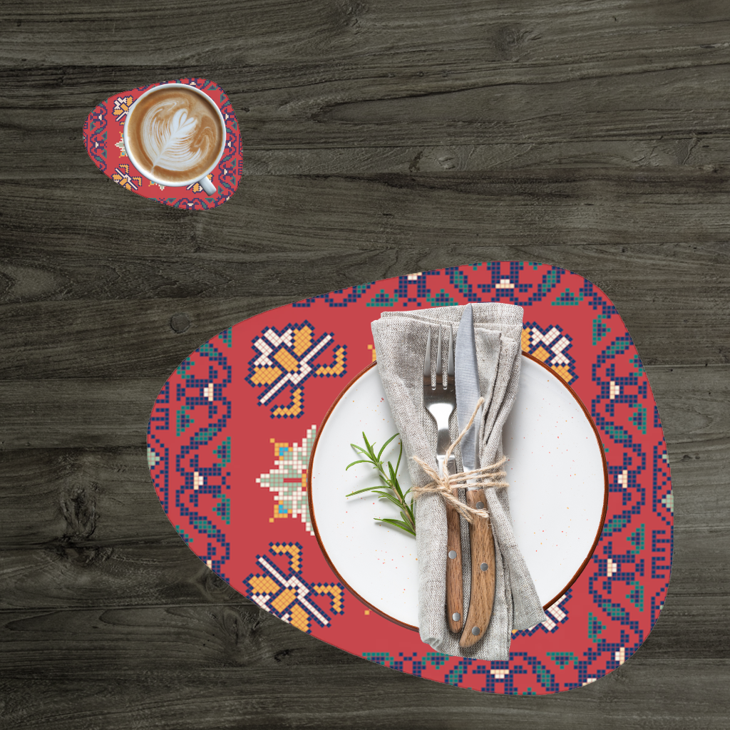 Traditional Kilim Inspired Red Ethnic Geometric Pattern Charger Plate Set  12 Pieces