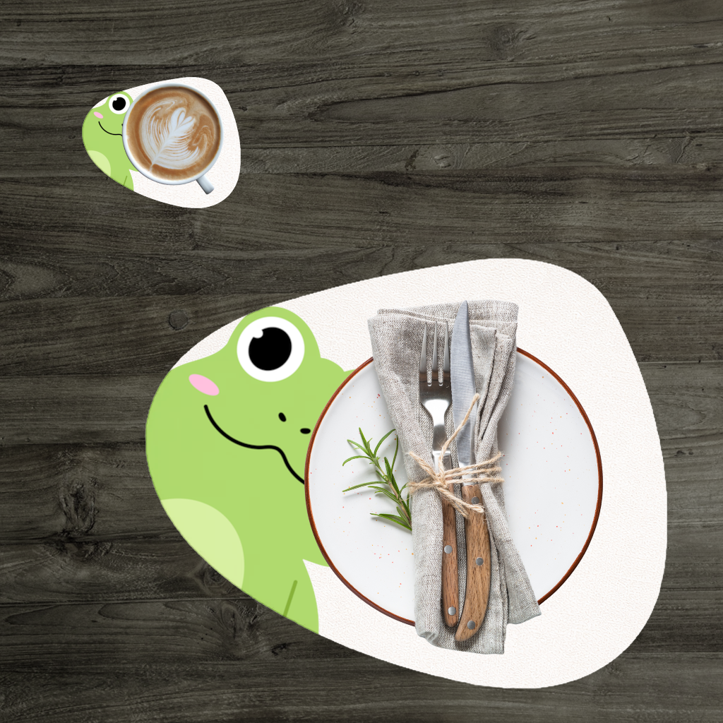 Cute Green Frog Peek-a-Boo Illustration Charger Plate Set  12 Pieces