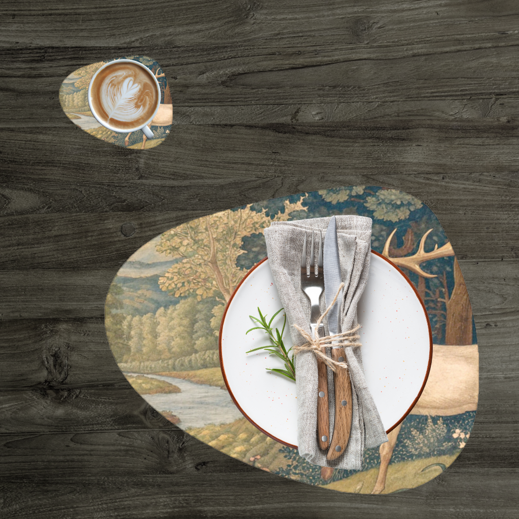 Noble Deer in Forest Landscape Classic Art Illustration 