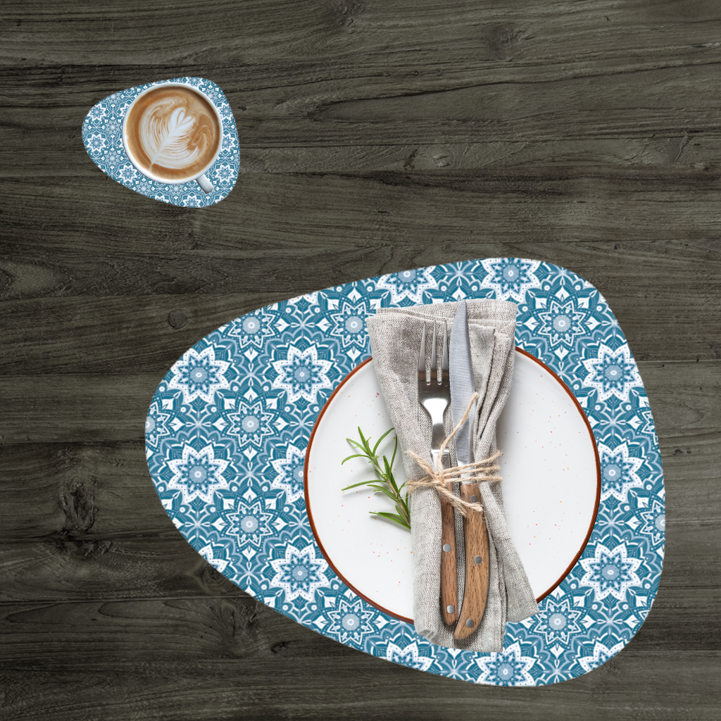 Elegant Blue Mandala Pattern Charger Plate Set  12 Pieces