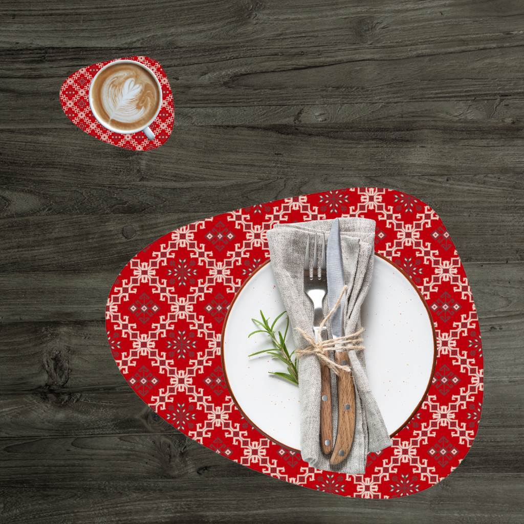 Red Ethnic Embroidery Pattern Charger Plate Set  12 Pieces