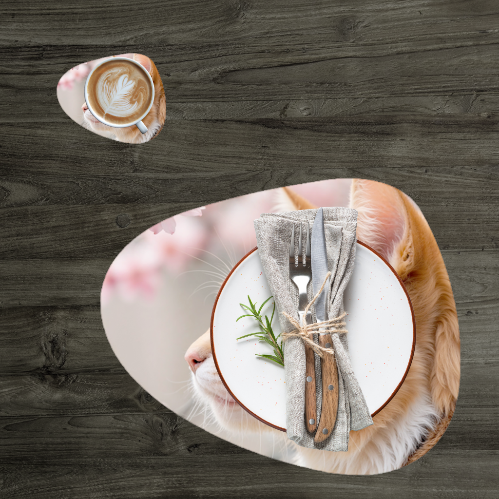 Adorable Ginger Cat Portrait Among Spring Flowers Charger Plate Set  12 Pieces