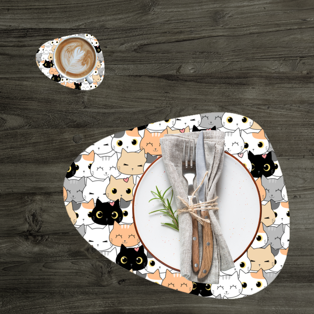 Colorful Cute Cat Faces Seamless Pattern Charger Plate Set  12 Pieces