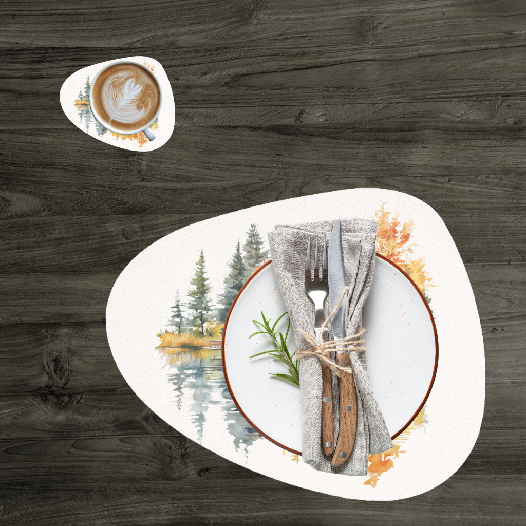 Lakeside Log Cabin Autumn Landscape Charger Plate Set 12 Pieces