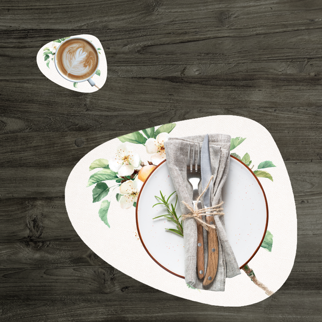 Watercolor Apricot Blossom Branch Charger Plate Set  12 Pieces