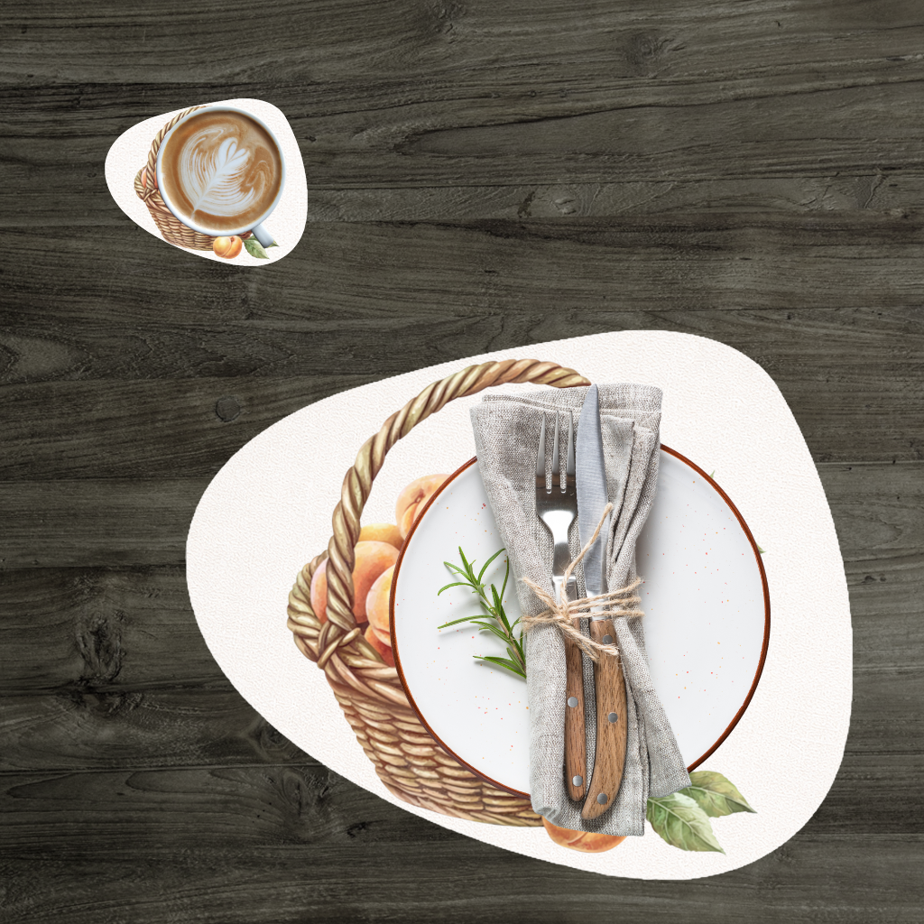 Fresh Peaches in Wicker Basket Charger Plate Set  12 Pieces