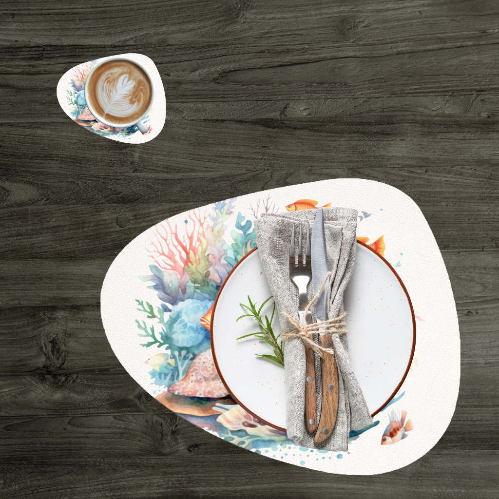 Watercolor Clownfish and Tropical Coral Reef Charger Plate Set  12 Pieces