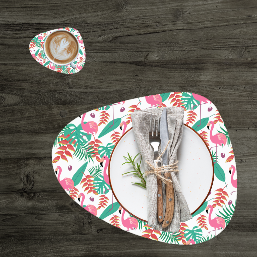 Pink Flamingo Tropical Leaves Charger Plate Set  12 Pieces