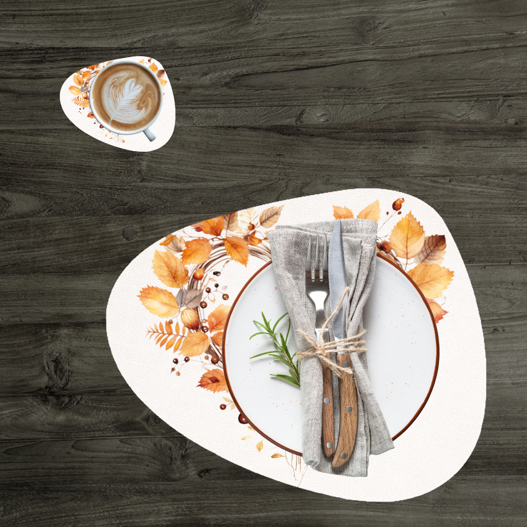 Orange Autumn Leaves Heart Charger Plate Set  12 Pieces