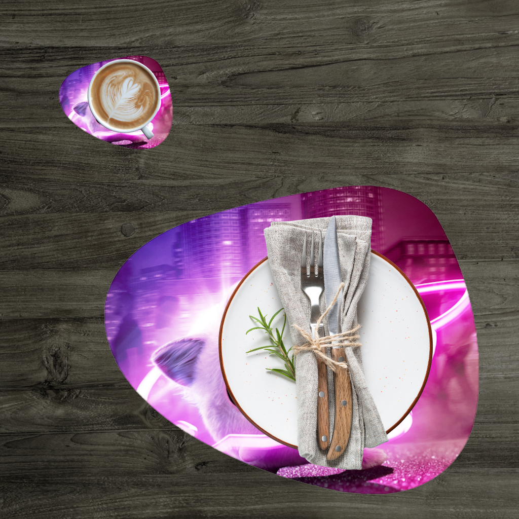 Cyberpunk Pink Fluffy Creature Charger Plate Set  12 Pieces