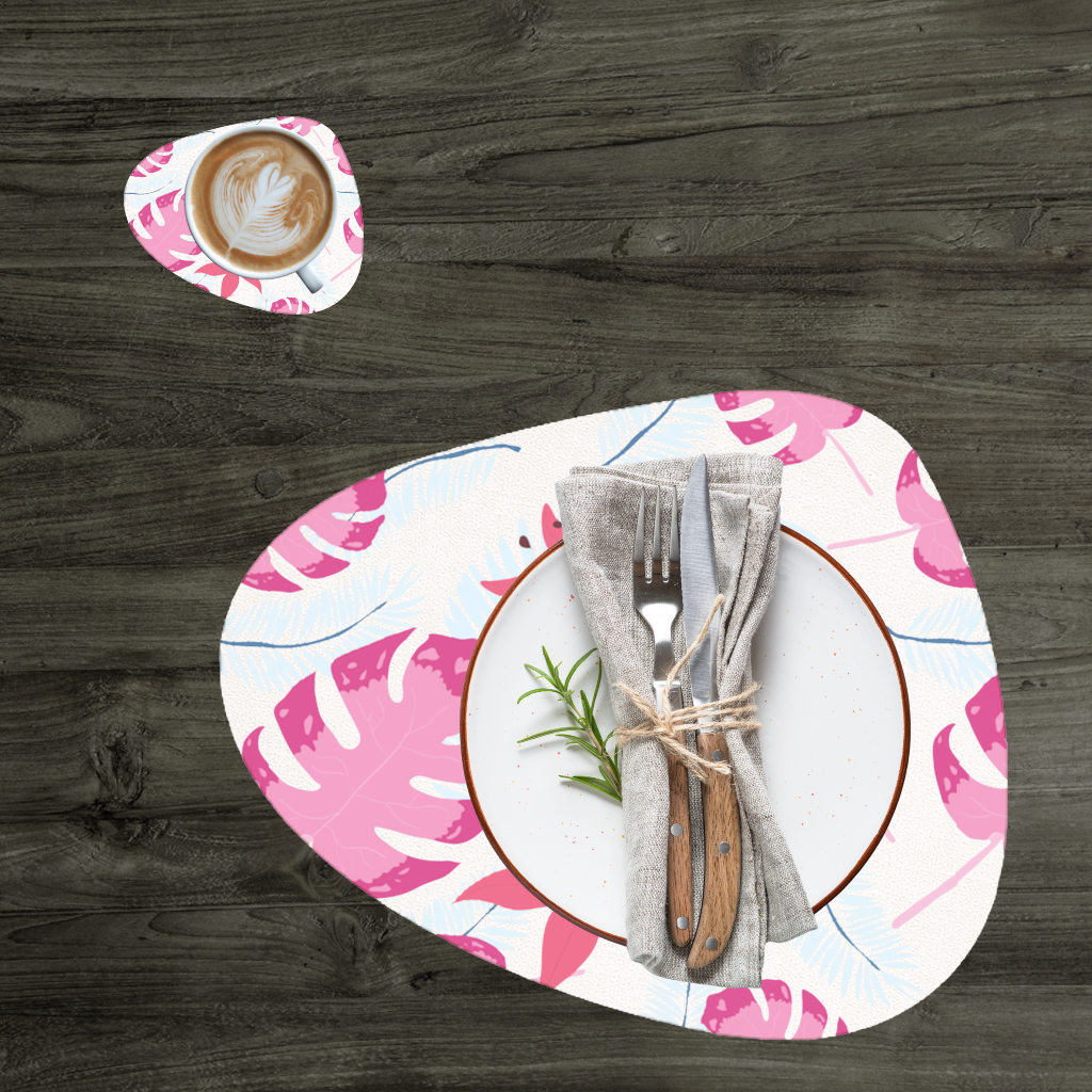 Pink Monstera and Tropical Lily Charger Plate Set  12 Pieces