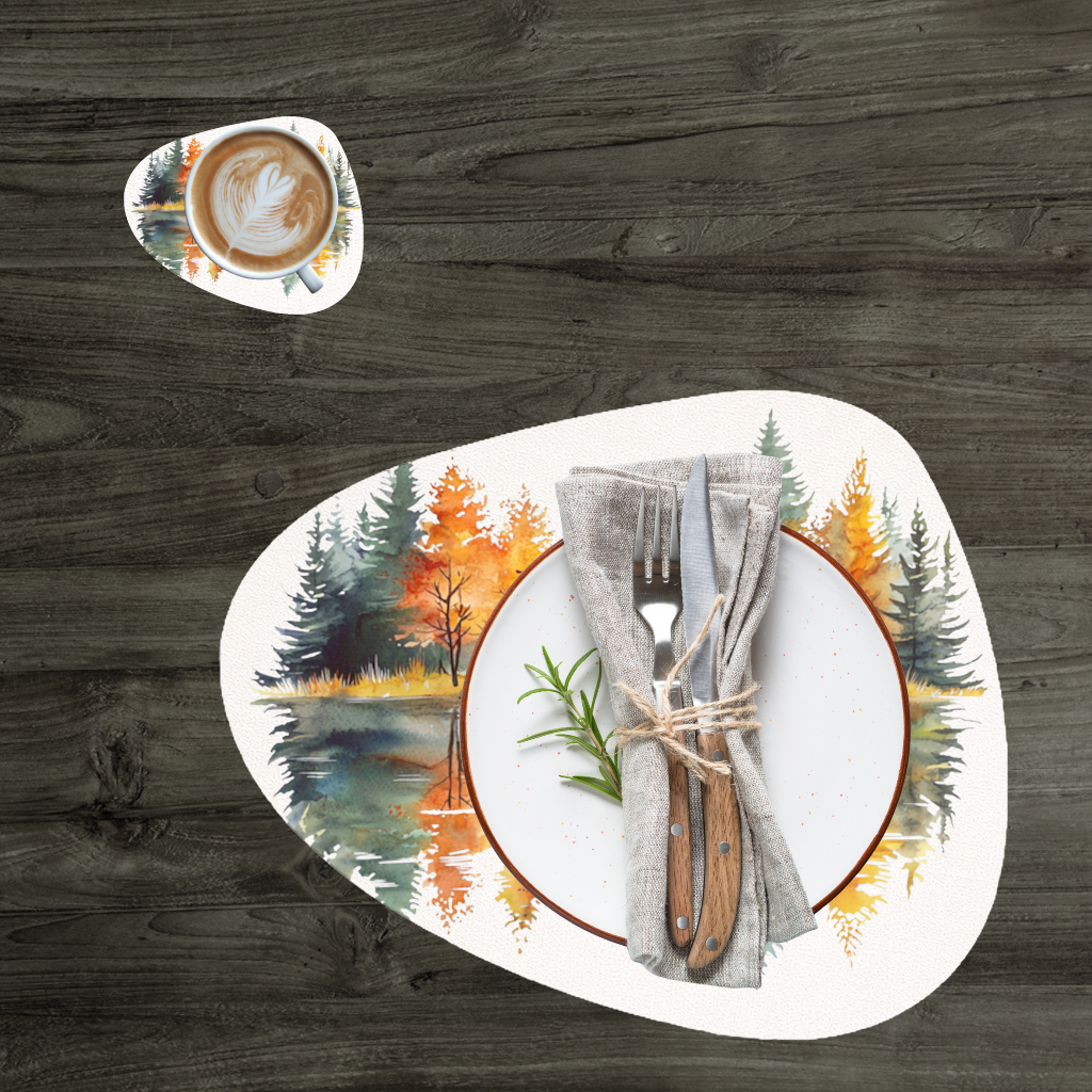 Autumn Forest Lake Reflection Charger Plate Set  12 Pieces