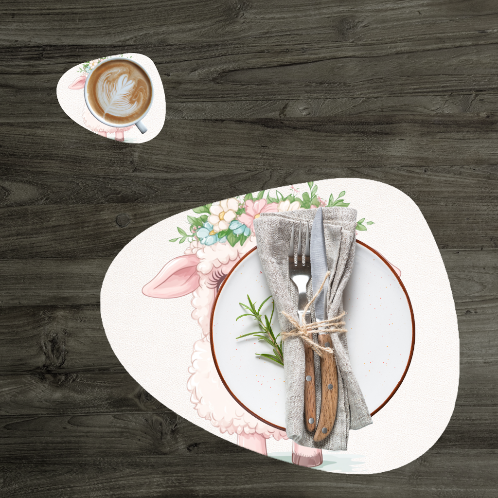 Kawaii Flower Crown Pink Lamb Charger Plate Set  12 Pieces