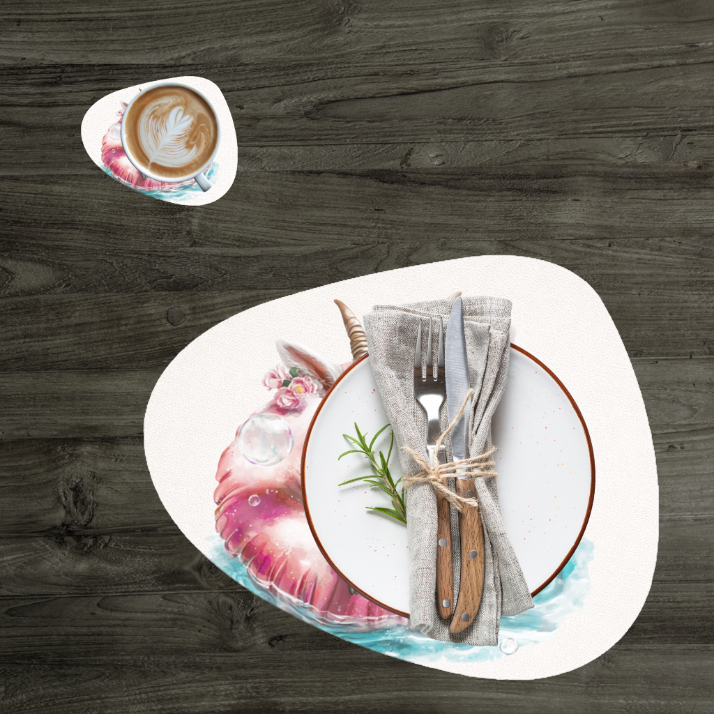 Pembe Gözlüklü Havuzda Yavru Keçi Servis Tabağı Altlığı (12 Adet)