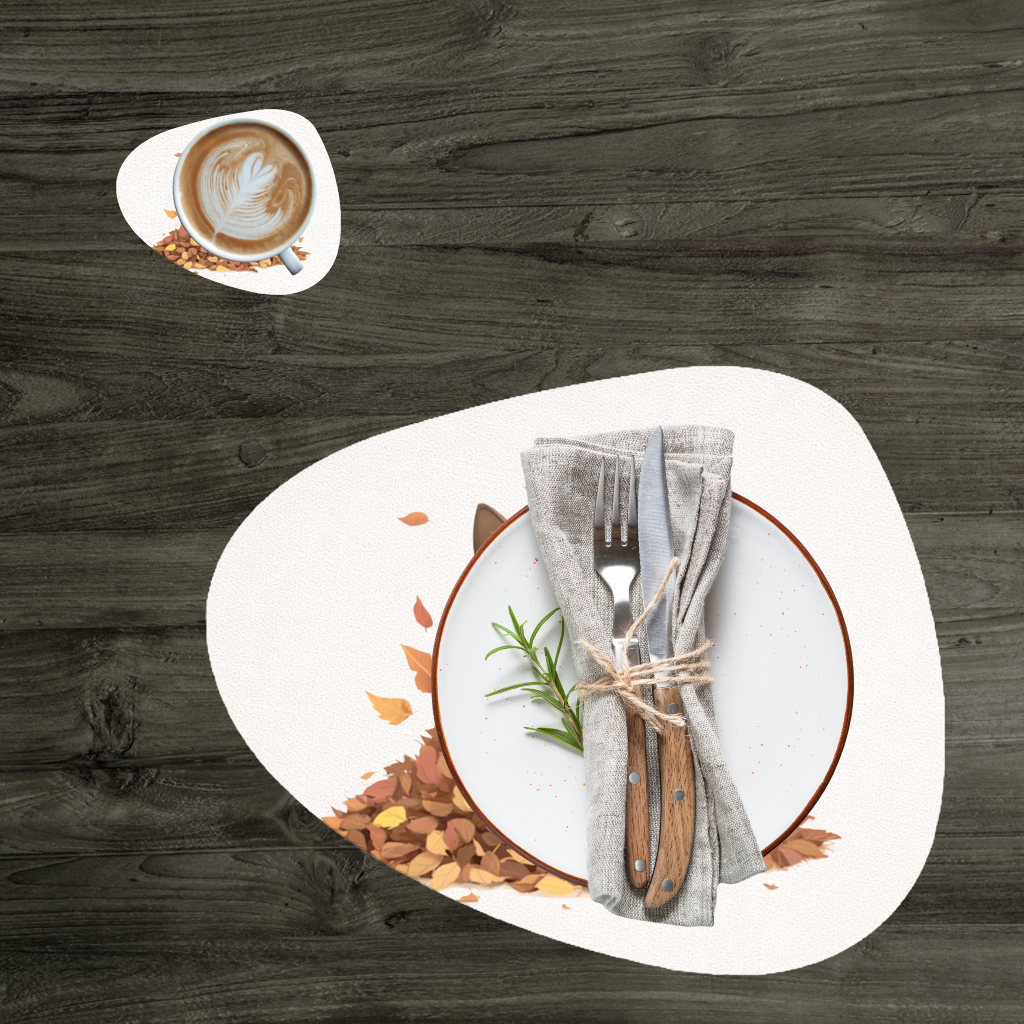 Yaprak Yığınındaki Siyam Kedisi Servis Tabağı Altlığı (12 Adet)