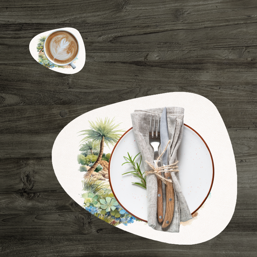 Tropical Palm Tree and Turquoise Sea Charger Plate Set  12 Pieces