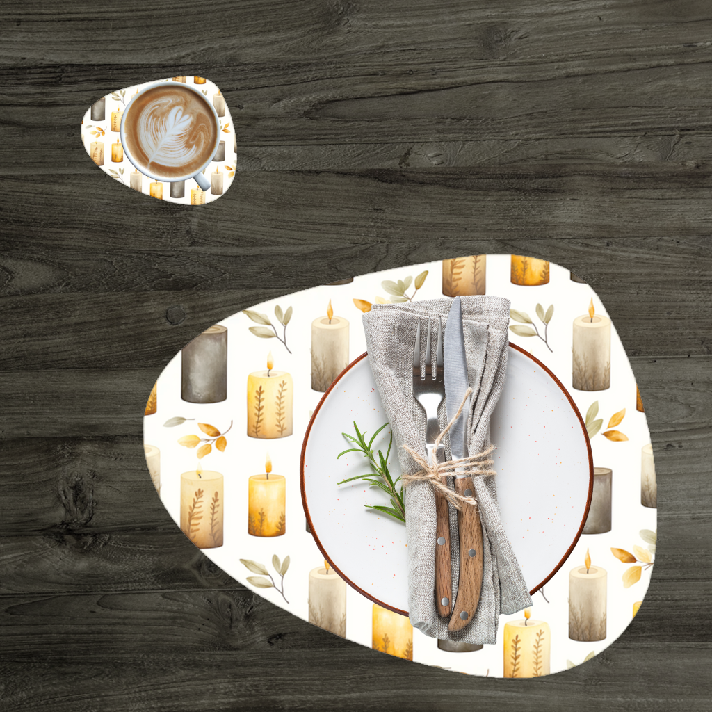 Warm Neutral Autumn Candles and Leaves 